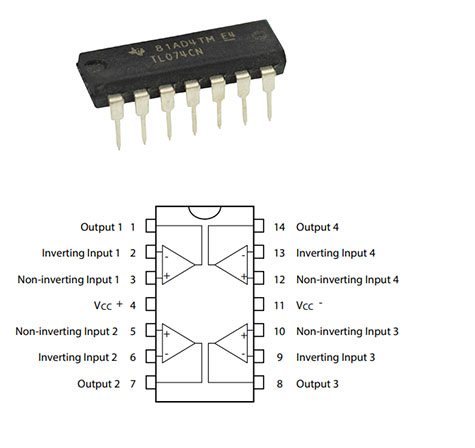  TL074 Operational Amplifier Pinout